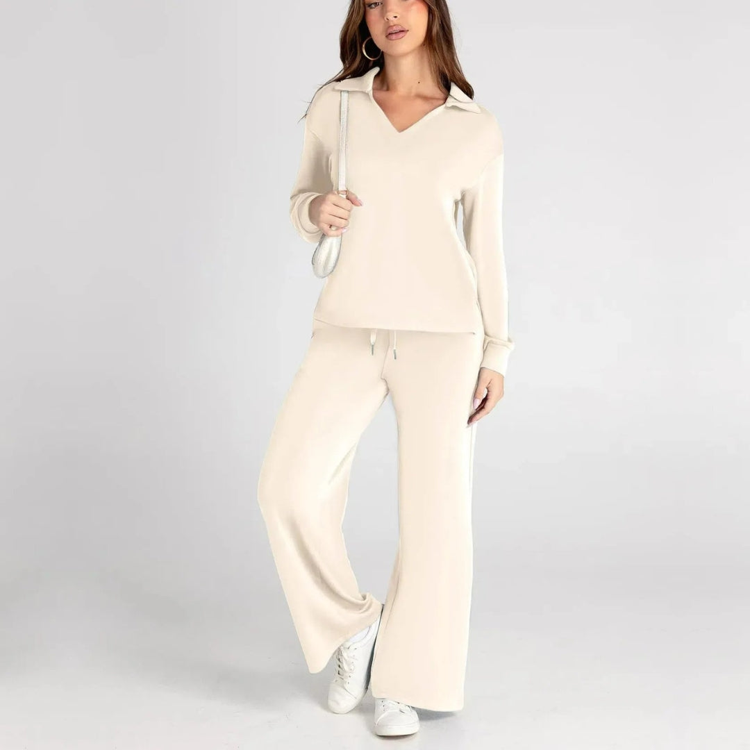 Damen-Loungewear-Set – Bequemes zweiteiliges Set mit V-Ausschnitt