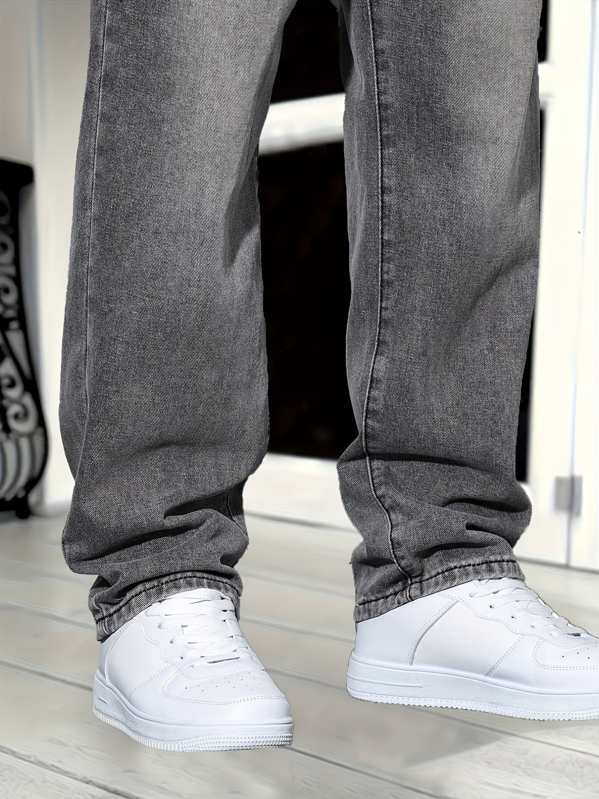 Herrenjeans lockerer Schnitt – Graue Denim-Hose im Casual-Stil