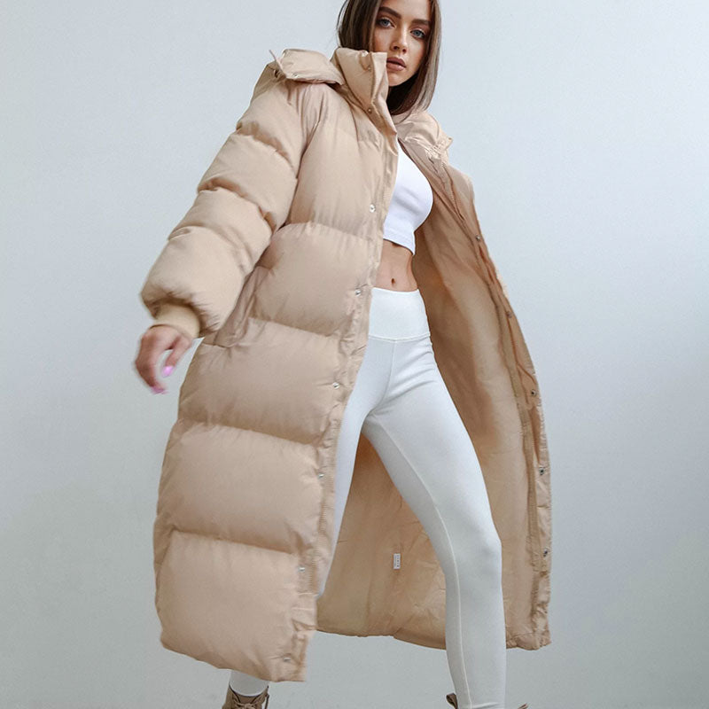 Langer Wintermantel für Damen mit Kapuze – Warm, Winddicht und Modisch