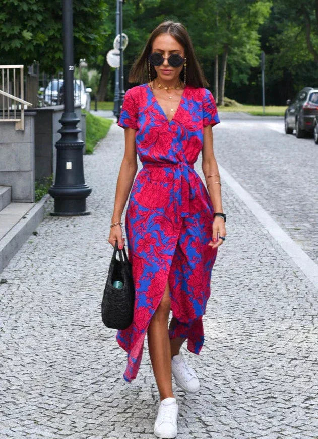 Maxikleid Boho Wickelkleid mit Trendigem Print