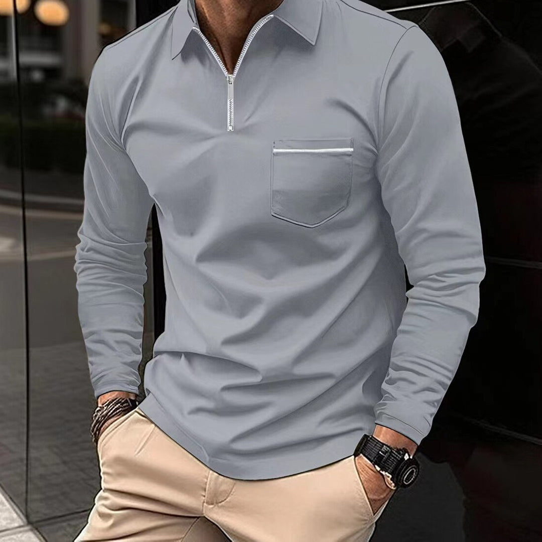Men's Long Sleeve Polo with Zip - Elegant and Comfortable