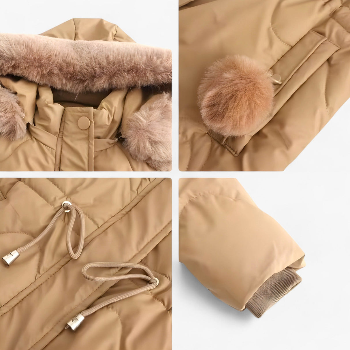 Damen Wintermantel – Elegante und warme Jacke mit Pelzkragen und Kapuze
