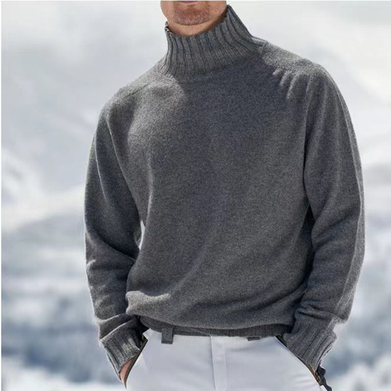 Herrenpullover mit Stehkragen, Rippstrick und bequemer Passform