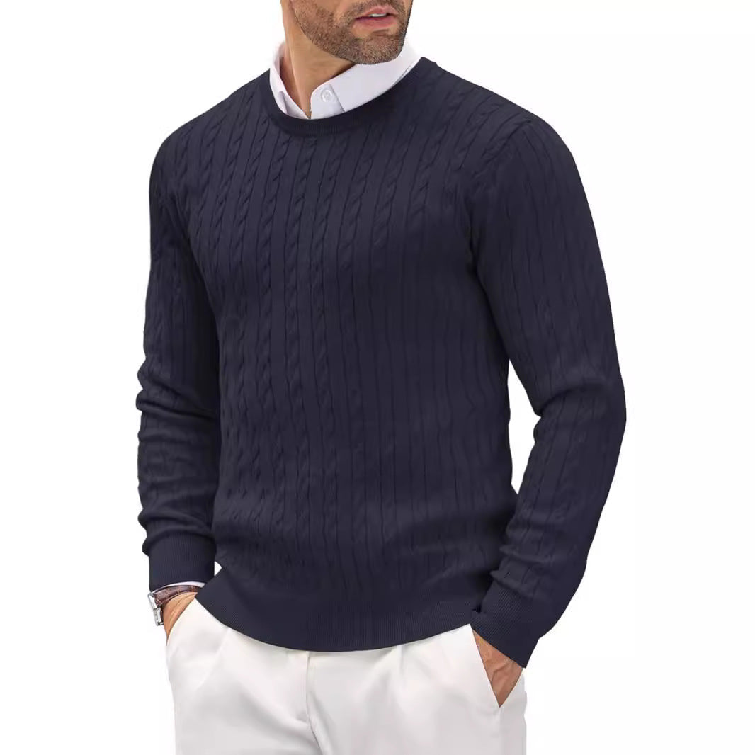 Pull homme en maille torsadée – Pull col rond classique avec texture
