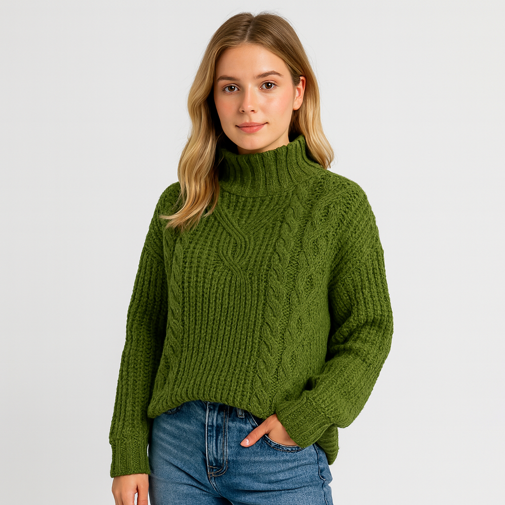 Women's Ribbed Texture Turtleneck Sweater – Warm, Soft & Trendy