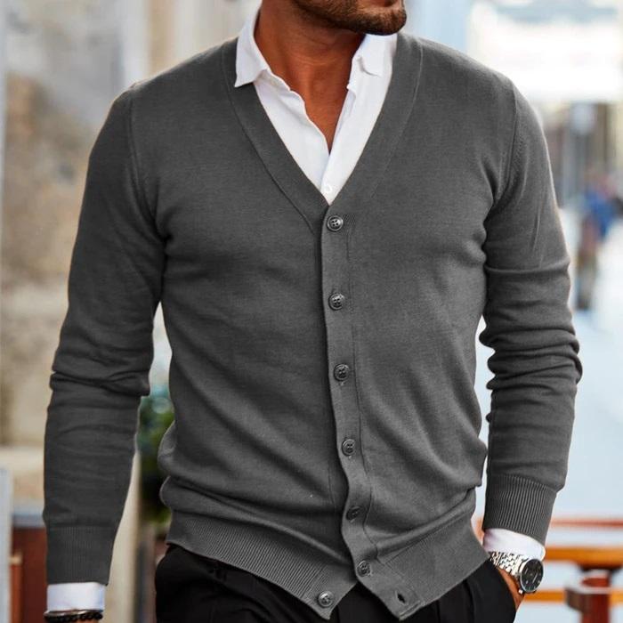 Men's V-Neck Cardigan with Buttons - Elegant and Comfortable