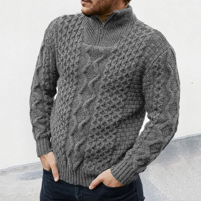 Pull homme à demi-zip – Pull torsadé classique avec col