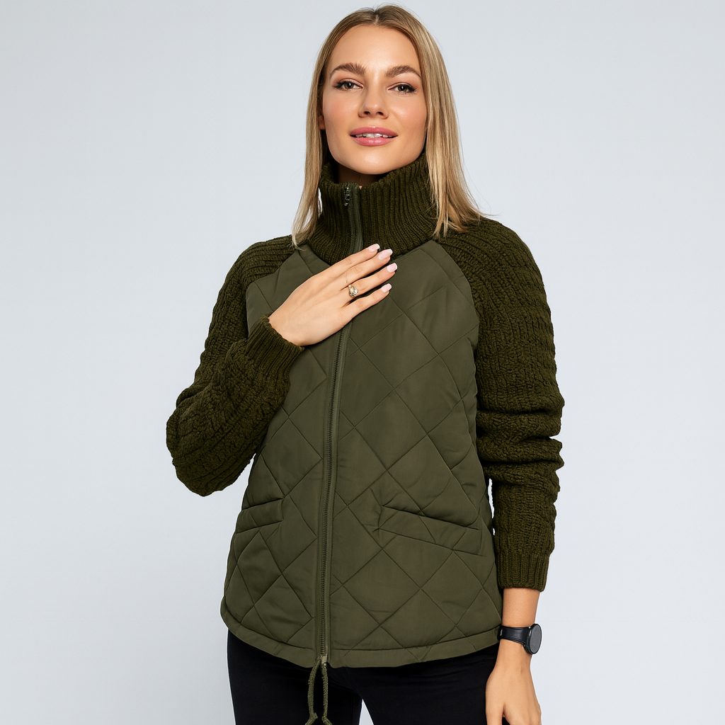 Steppjacke für Damen mit gestrickten Ärmeln – Warm und elegant