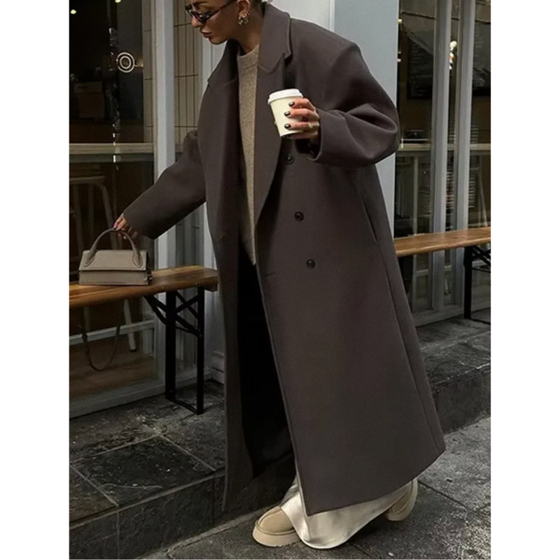 Elegant long coat for women – Stylish overcoat with classic cut