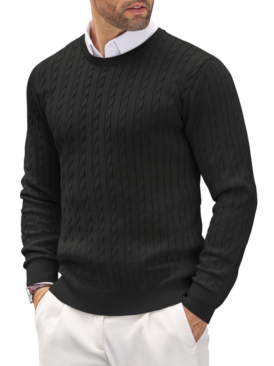 Pull homme en maille torsadée – Pull col rond classique avec texture