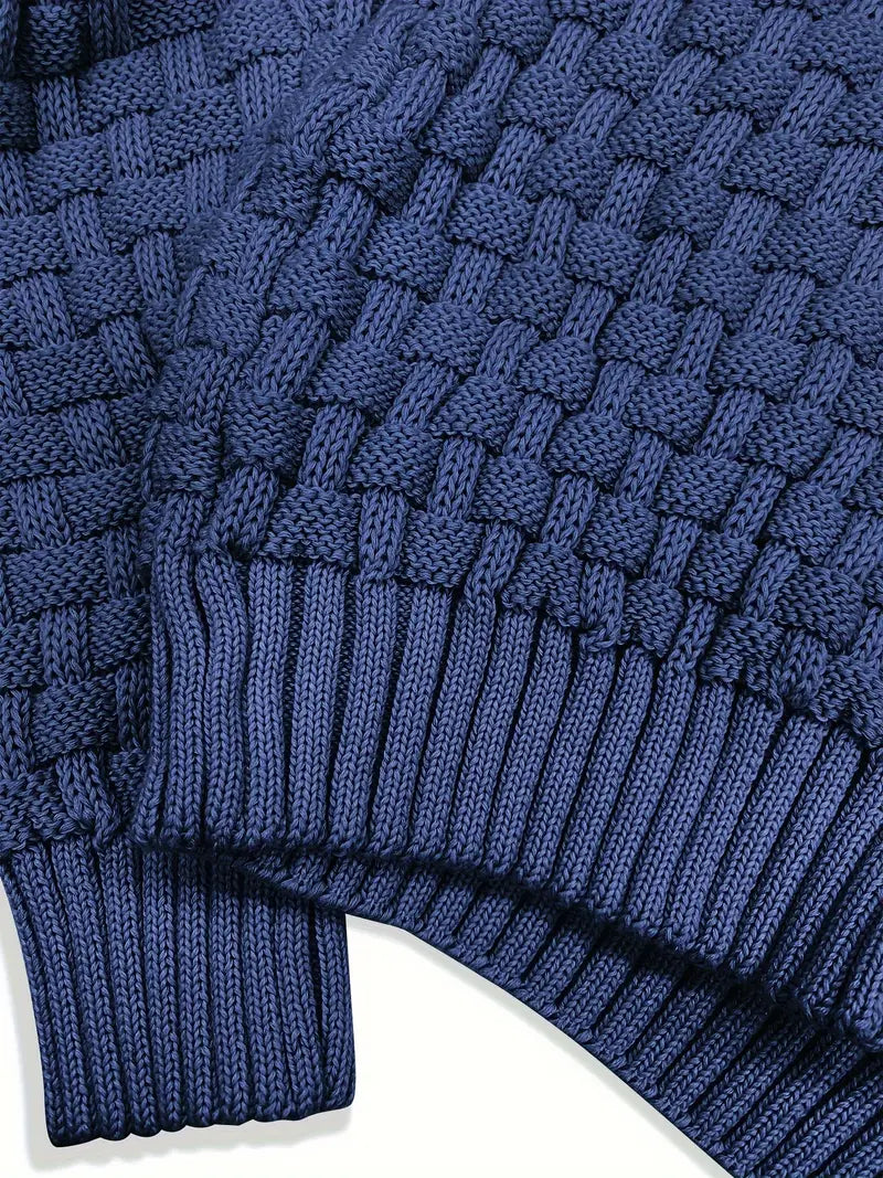 Men's sweater with collar and buttons – Textured pattern knit sweater
