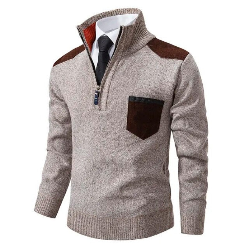 Herren-Pullover mit halbem Reißverschluss und Stehkragen – Eleganter und vielseitiger Stil