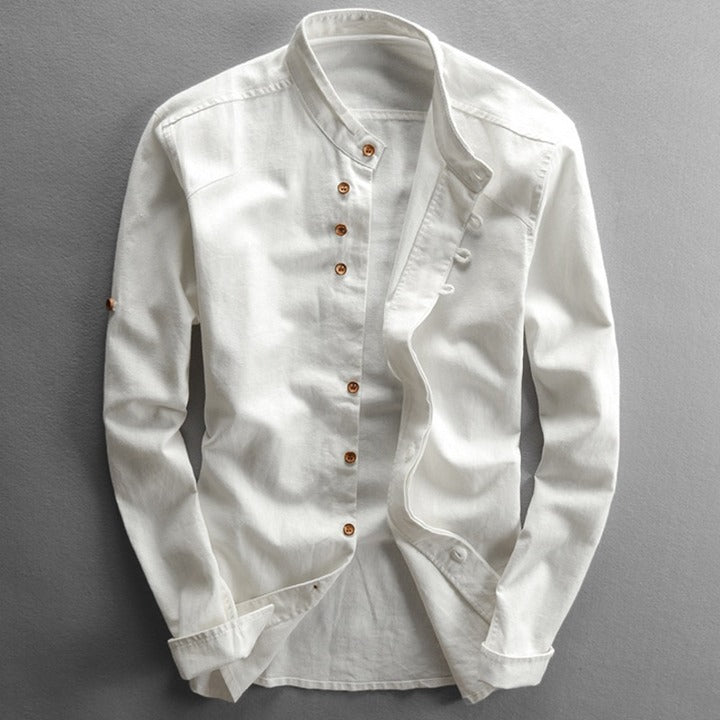Men's Mandarin Collar Shirt with Decorative Buttons