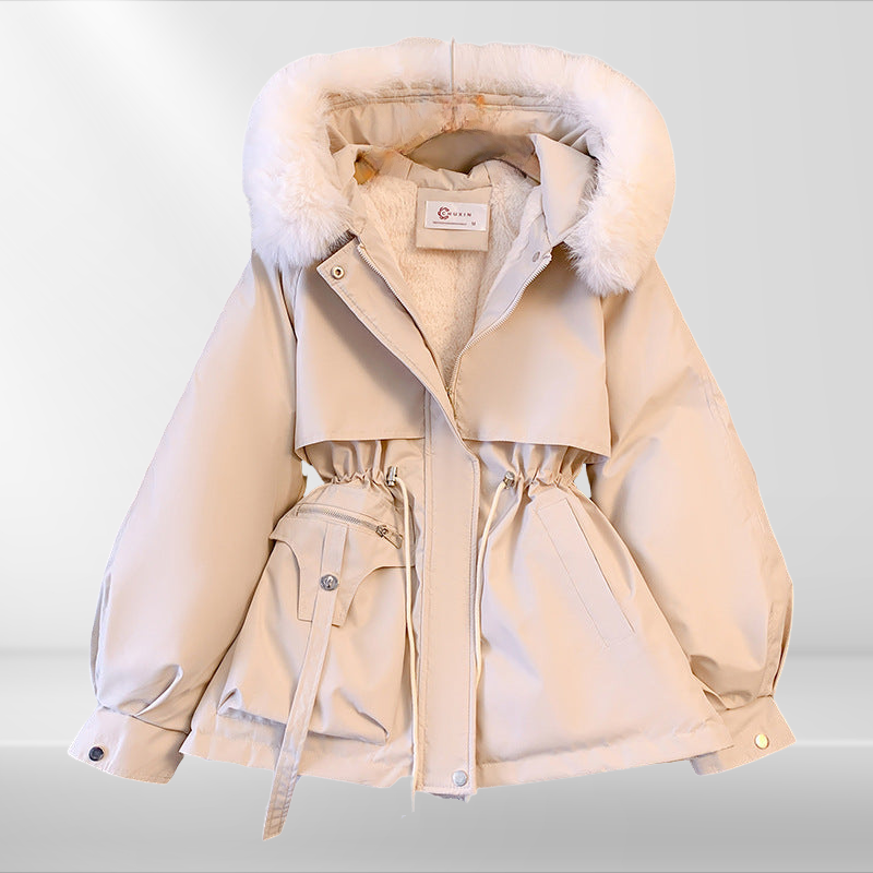 Damen Luxus Wintermantel mit Pelzkragen – Warmer Parka mit Taillenzug