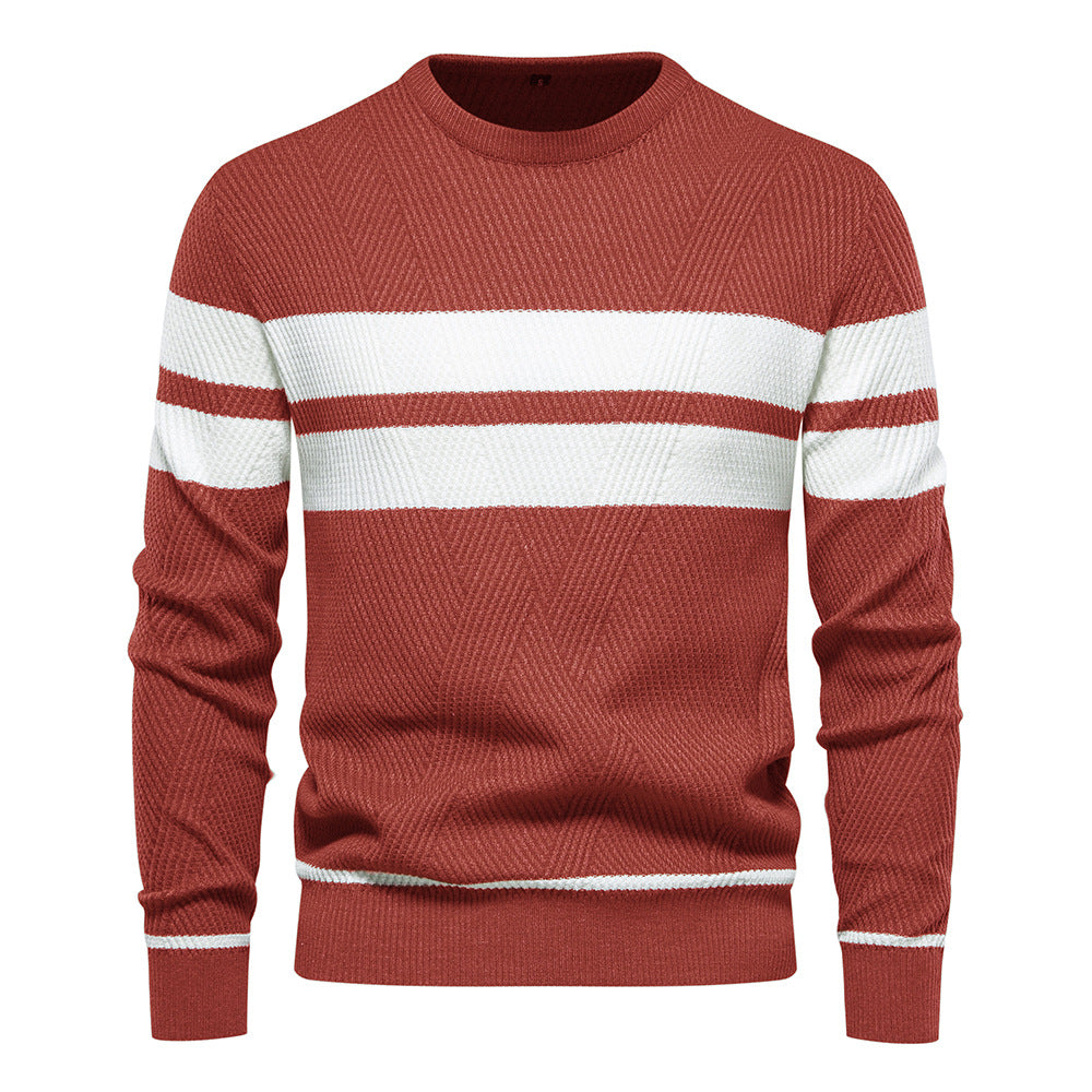 Pull homme rayé – Pull moderne en maille à col rond