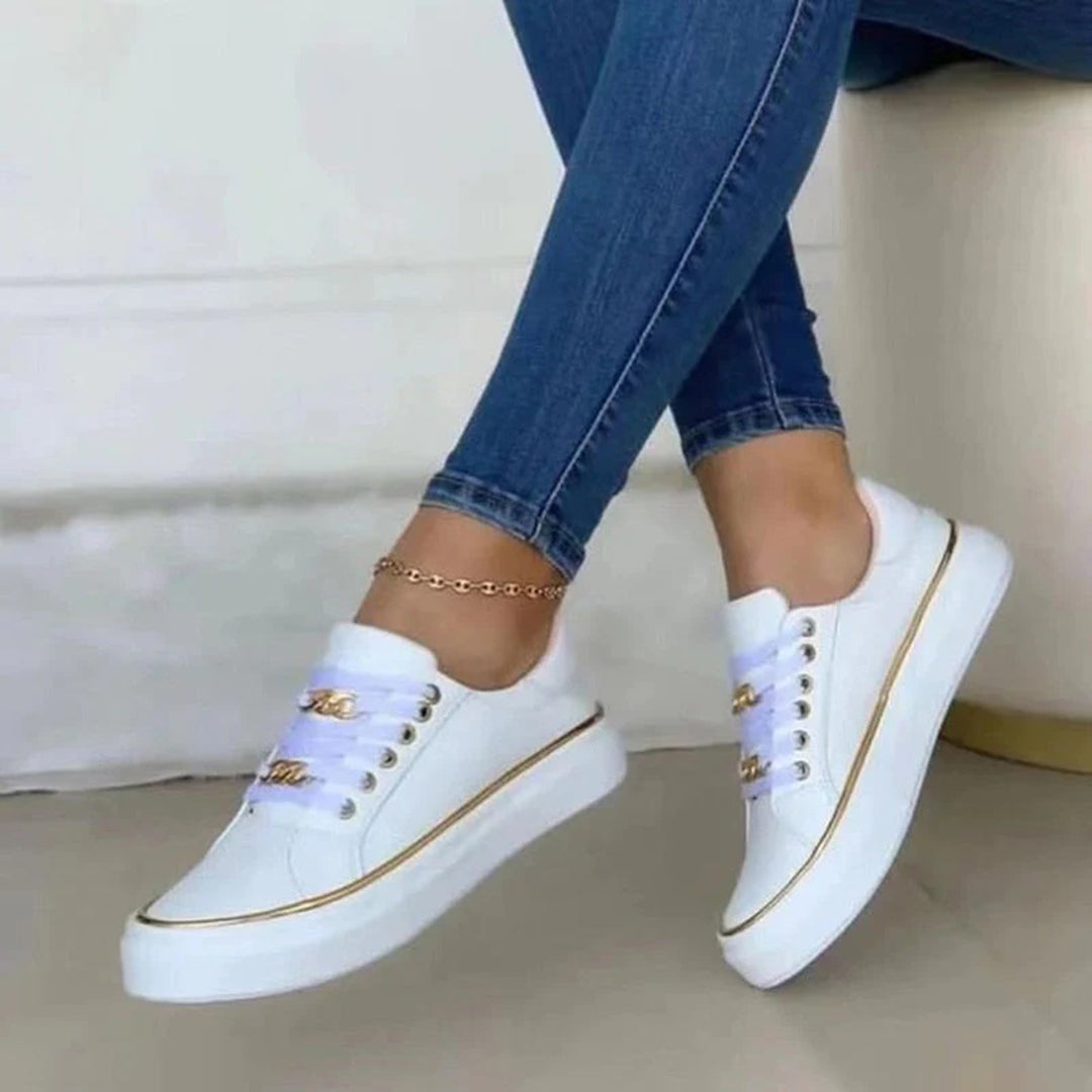 Women's Comfort Moccasins with Flat Sole and Gold Details