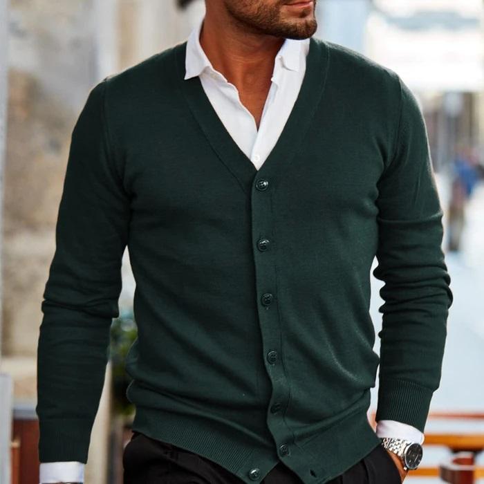 Men's V-Neck Cardigan with Buttons - Elegant and Comfortable