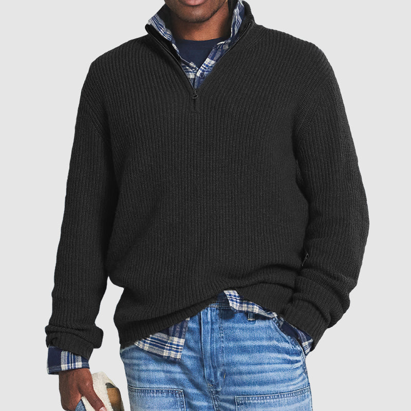 Pull homme en maille à demi-zip – Pull-over confortable et décontracté