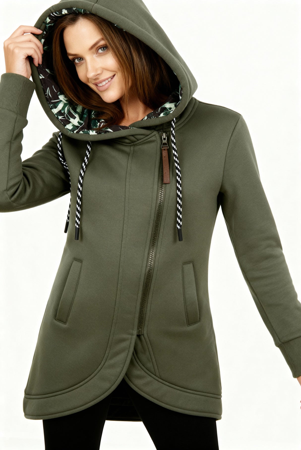 Damen langer Mantel mit Kapuze – eleganter Wickelstil & Komfort