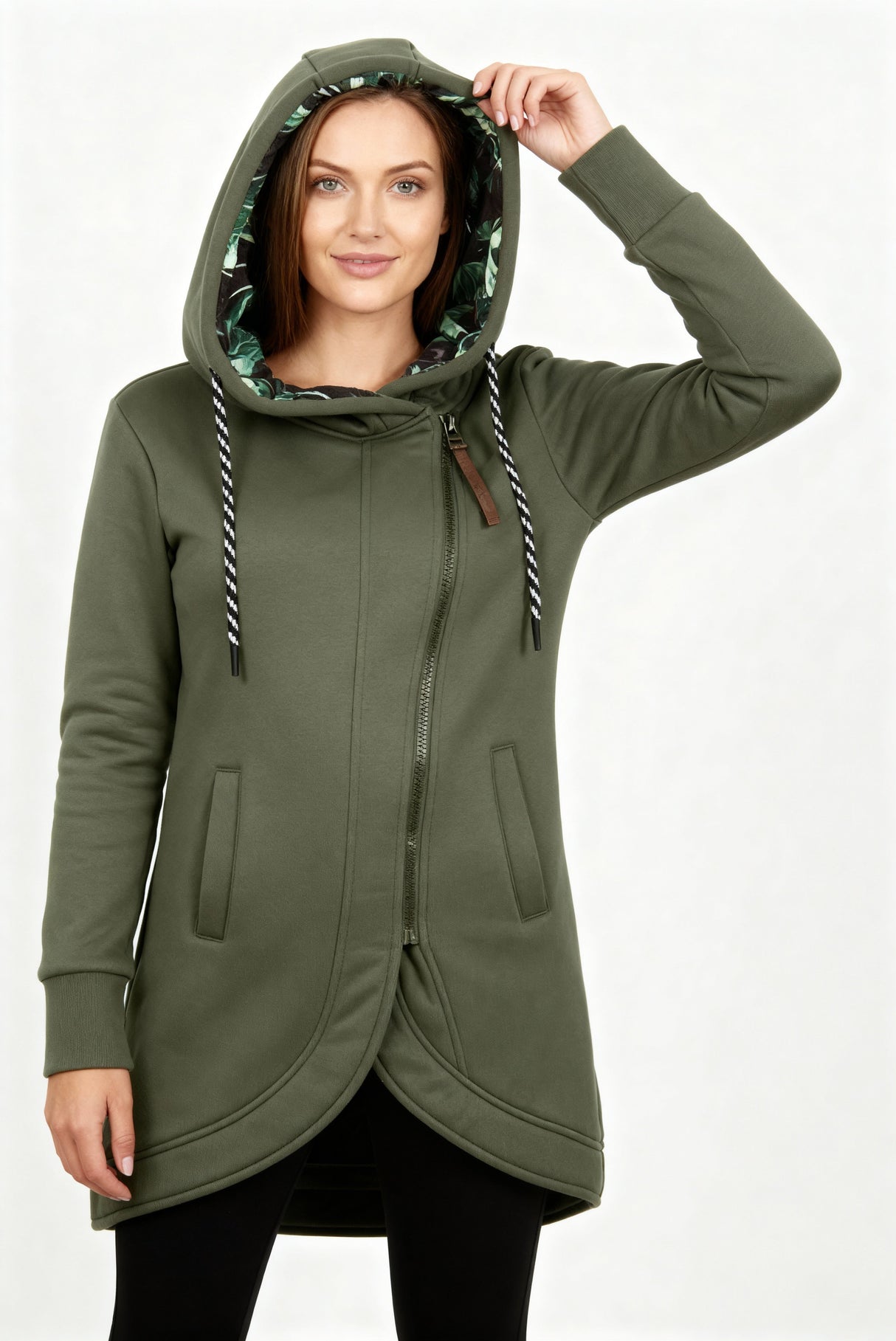 Damen langer Mantel mit Kapuze – eleganter Wickelstil & Komfort