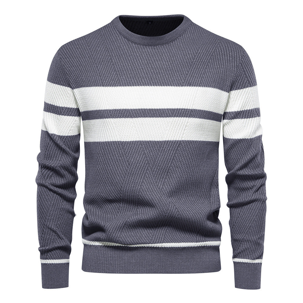 Pull homme rayé – Pull moderne en maille à col rond