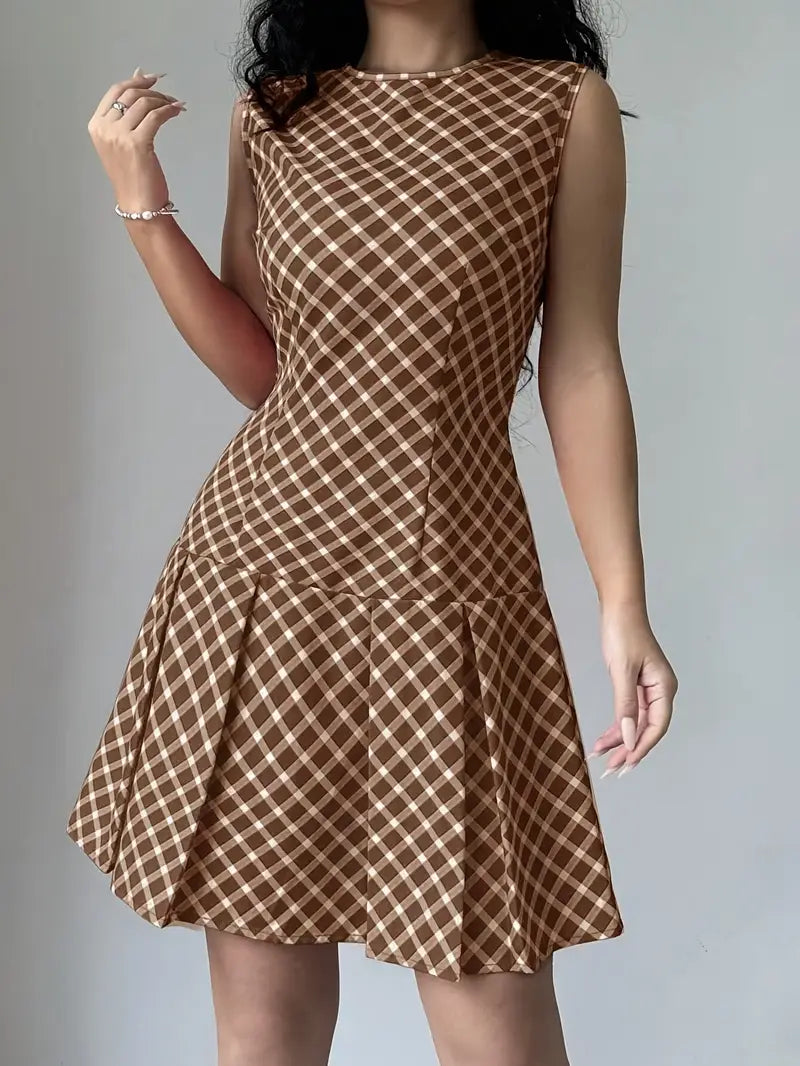 Ärmelloses trapezförmiges Kleid mit Vintage-Karomuster