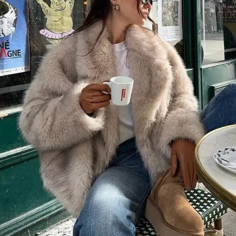 Damen Wintermantel Weich – Elegante Kurze Jacke aus Kunstpelz