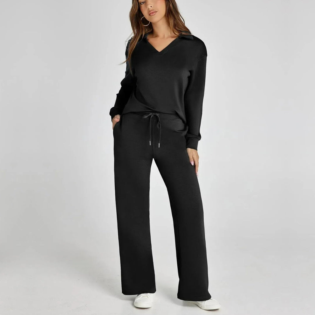 Damen-Loungewear-Set – Bequemes zweiteiliges Set mit V-Ausschnitt
