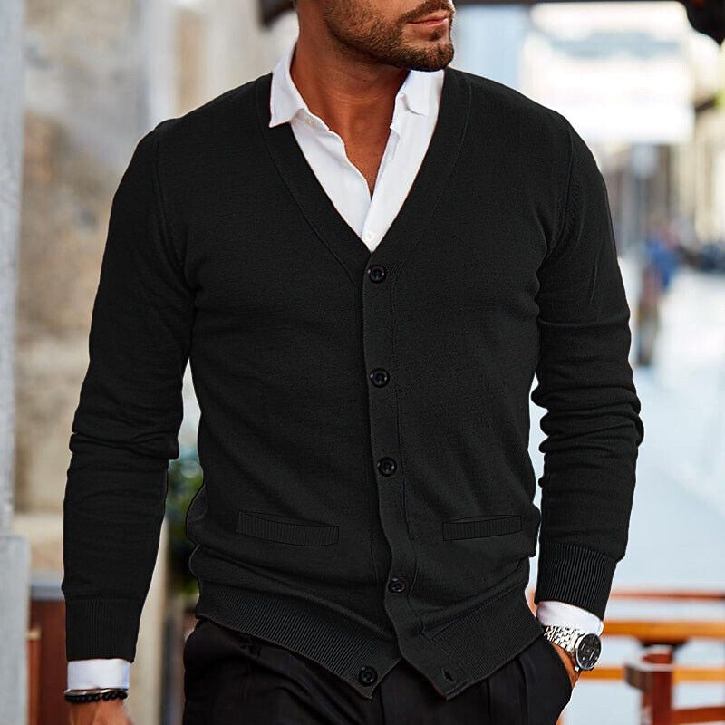 Men's V-Neck Cardigan with Buttons - Elegant and Comfortable