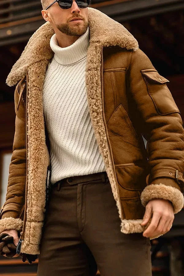 Vintage Herren Fliegerjacke mit Pelzkragen – Warm und elegant