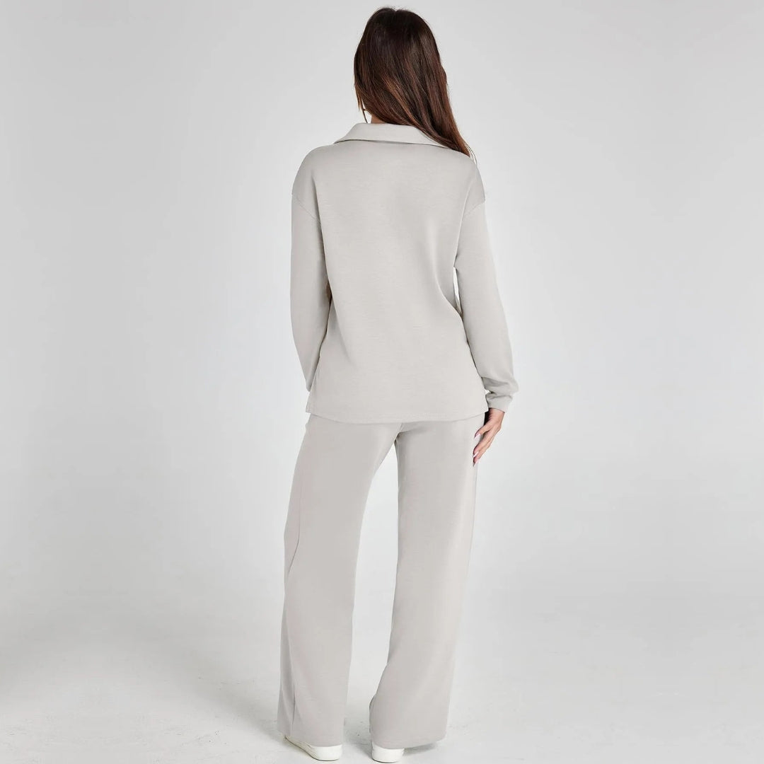 Damen-Loungewear-Set – Bequemes zweiteiliges Set mit V-Ausschnitt