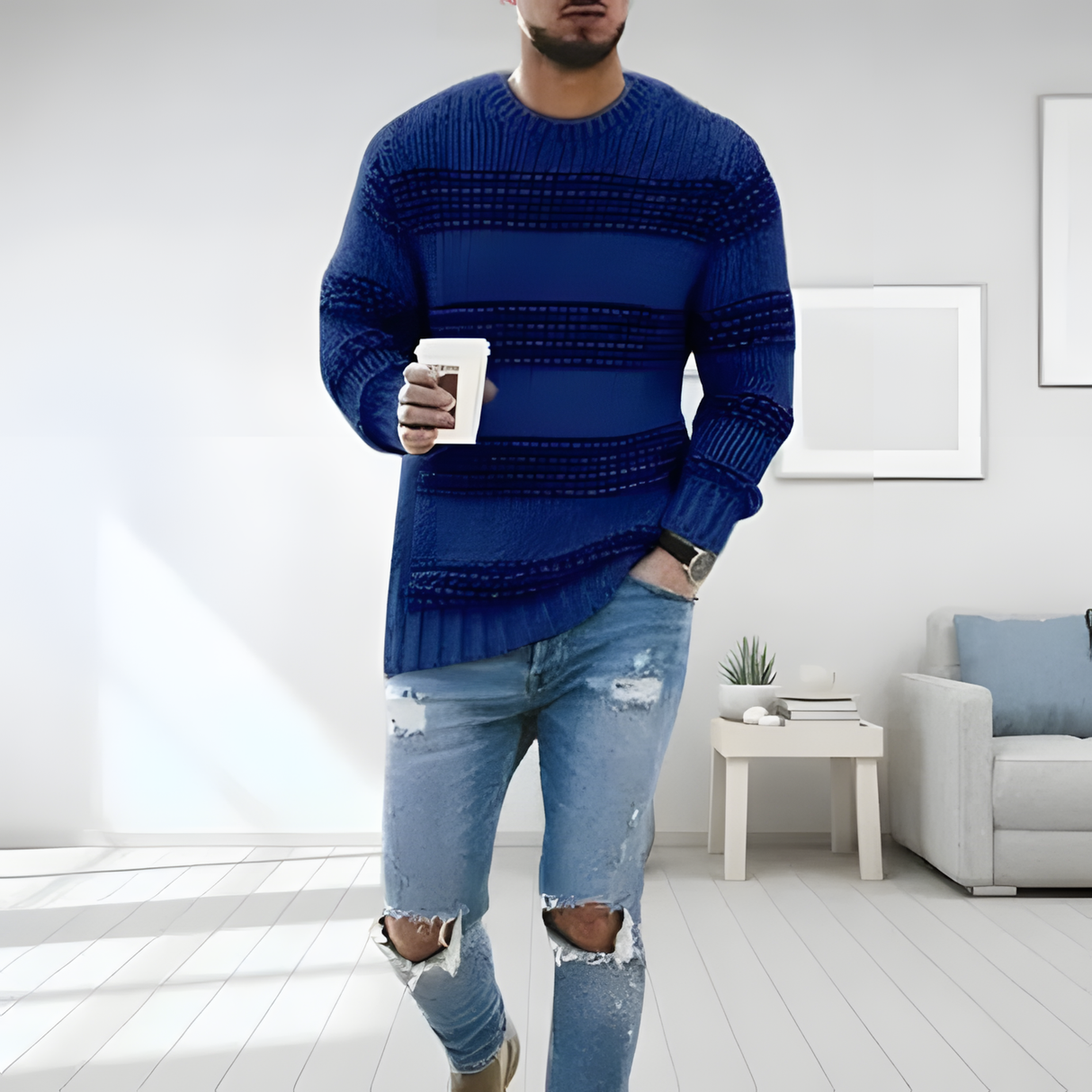 Men's Striped Knit Pullover – Comfortable and Casual Sweatshirt