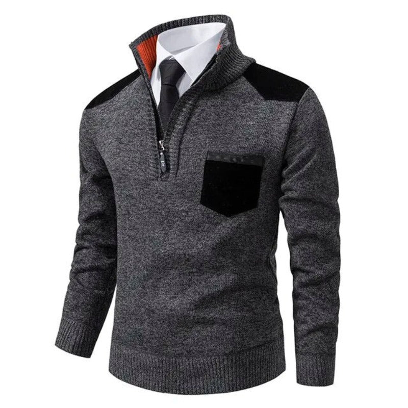 Herren-Pullover mit halbem Reißverschluss und Stehkragen – Eleganter und vielseitiger Stil