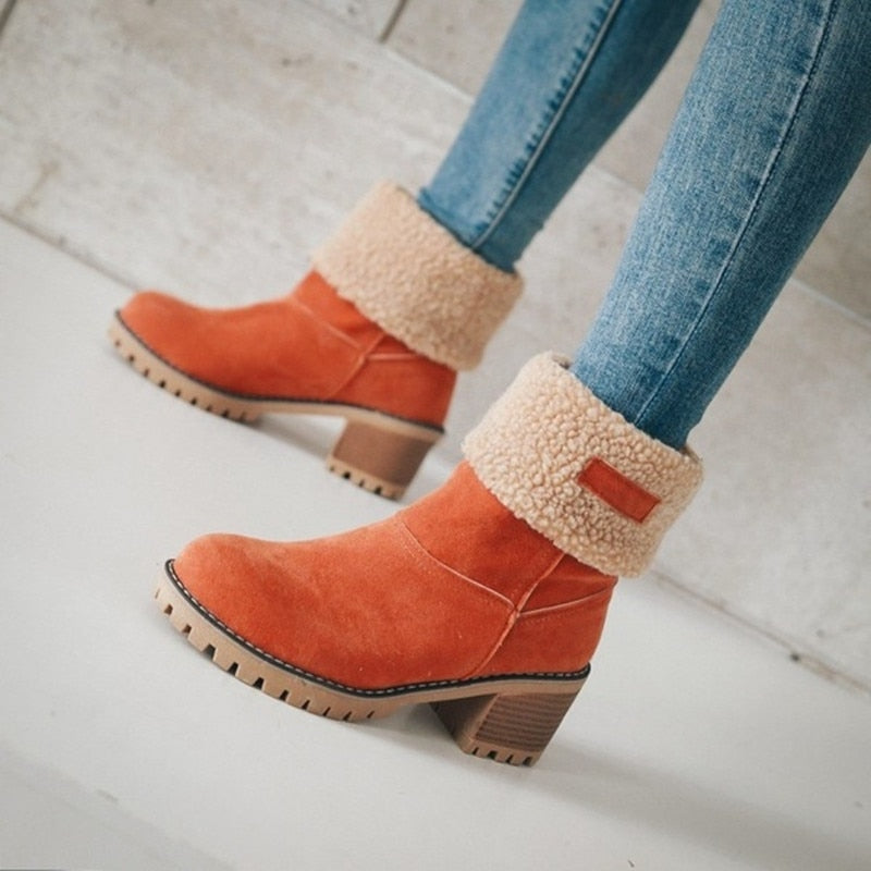 Warme Winterstiefel Damen – Gefütterte Stiefeletten mit Absatz und rutschfester Sohle