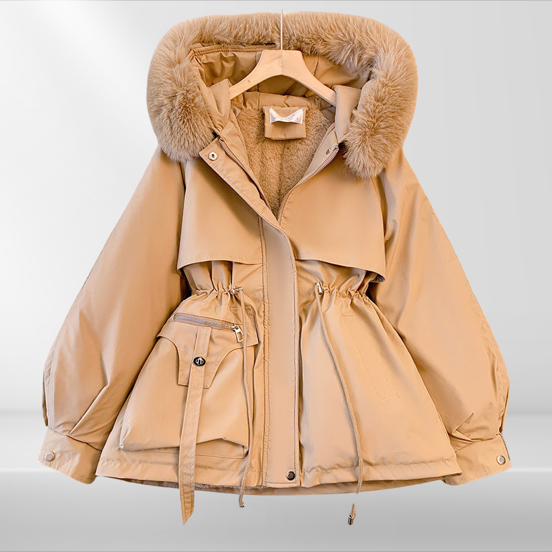 Damen Luxus Wintermantel mit Pelzkragen – Warmer Parka mit Taillenzug