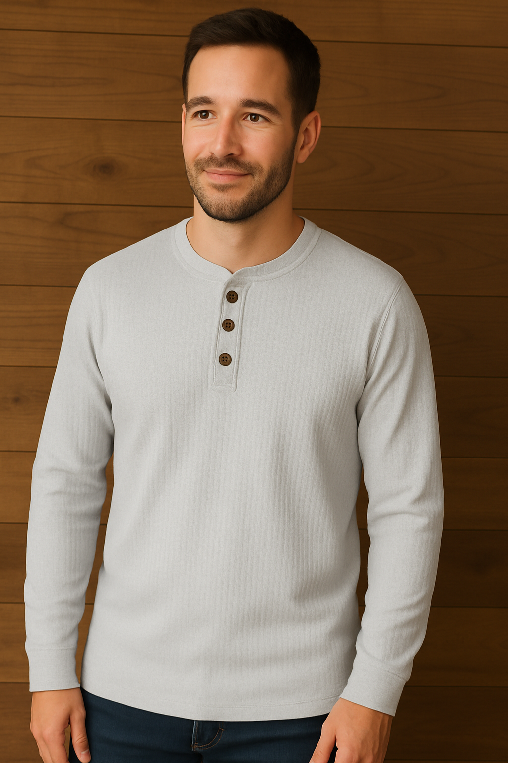 Haut Henley Herren mit langen Ärmeln und gerippter Textur