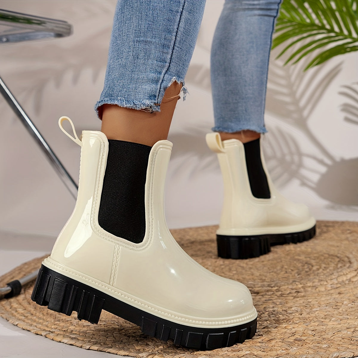 Chelsea Regenstiefel Damen – Wasserdichte Stiefeletten mit dicker Sohle