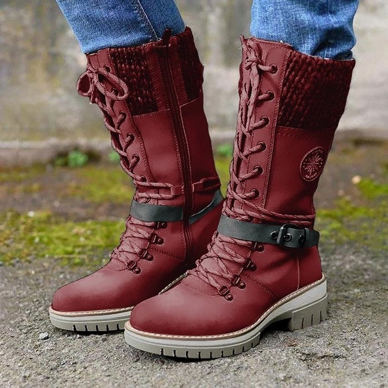 Winterstiefel Damen – Gefütterte hohe Stiefel mit Schnürung