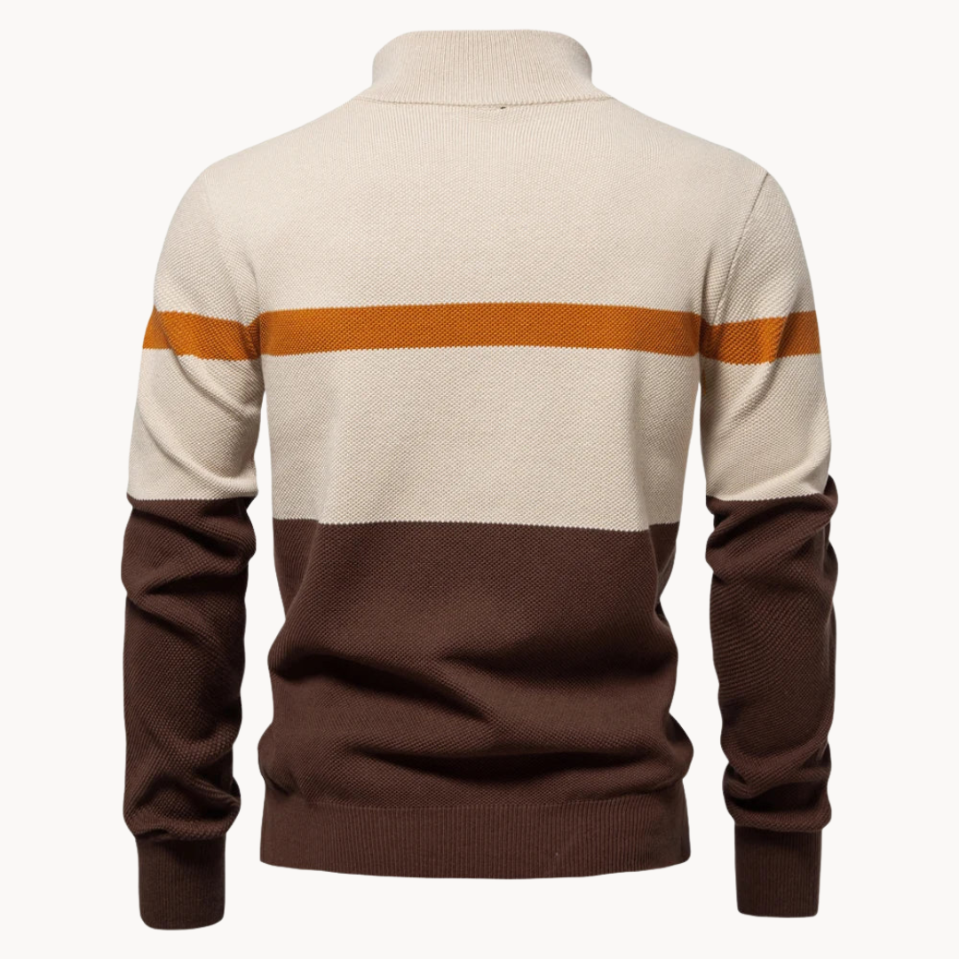 Herrenpullover mit halbem Reißverschluss – Eleganter gestreifter Strickpullover