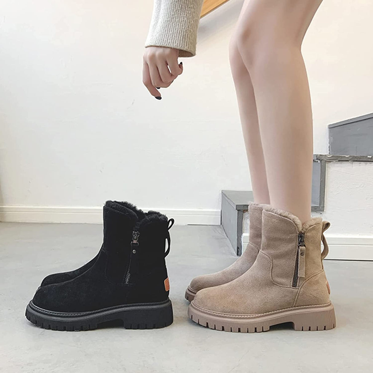 Winterstiefel Damen – Warme gefütterte Stiefel mit Reißverschluss