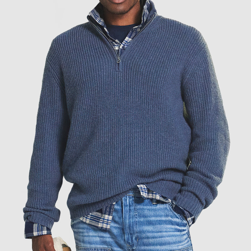 Pull homme en maille à demi-zip – Pull-over confortable et décontracté