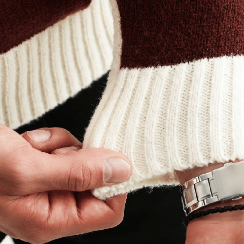 Męski sweter z golfem z dzianiny – modny zimowy sweter colorblock