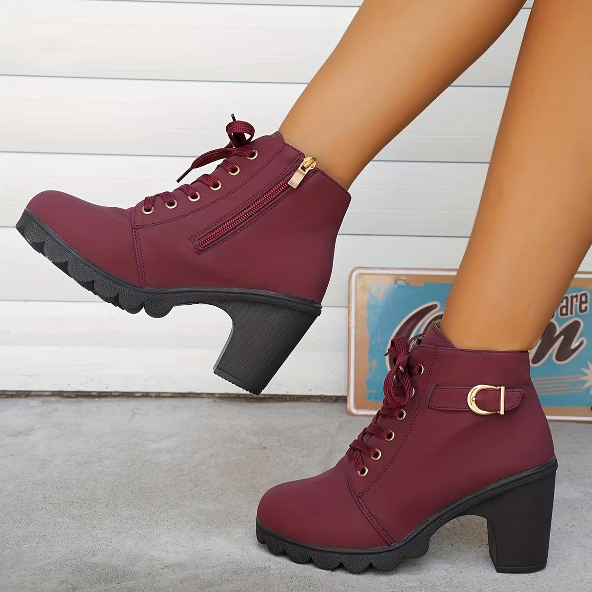 Schnürstiefel Damen – Trendige Stiefeletten mit Absatz und rutschfester Sohle