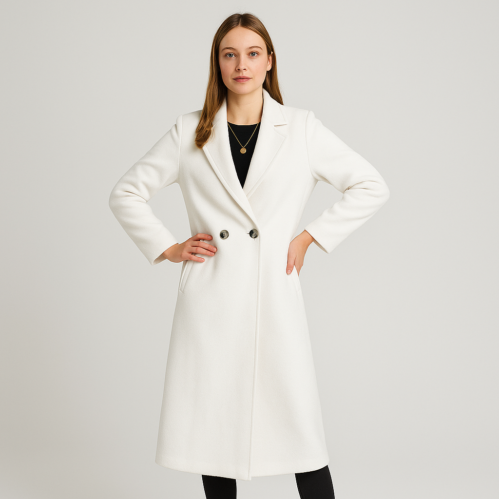 Damen langer Mantel mit Reverskragen – Elegant, Klassisch & Stylisch