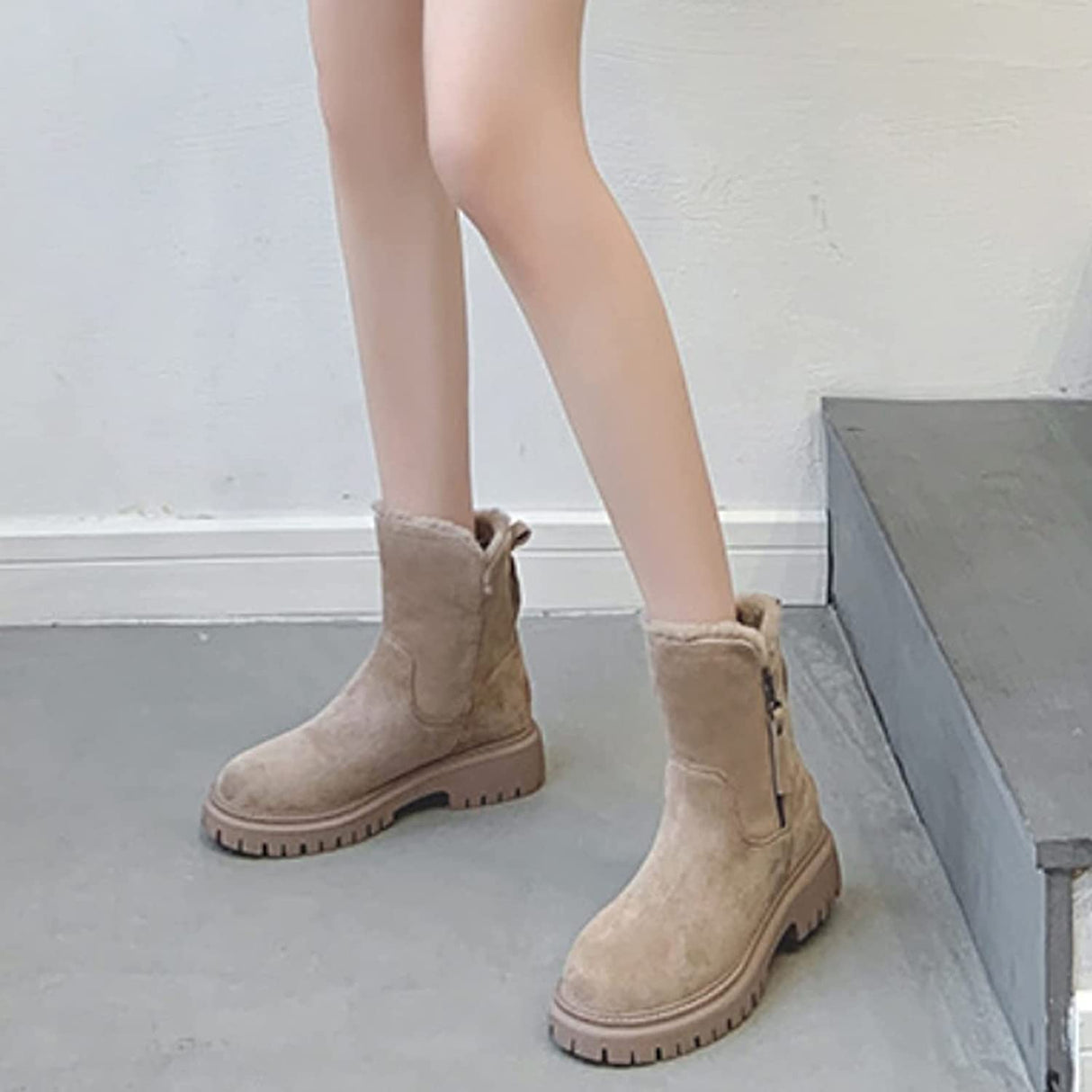 Warme Winterstiefel für Damen – Bequeme Stiefeletten mit Reißverschluss und rutschfester Sohle