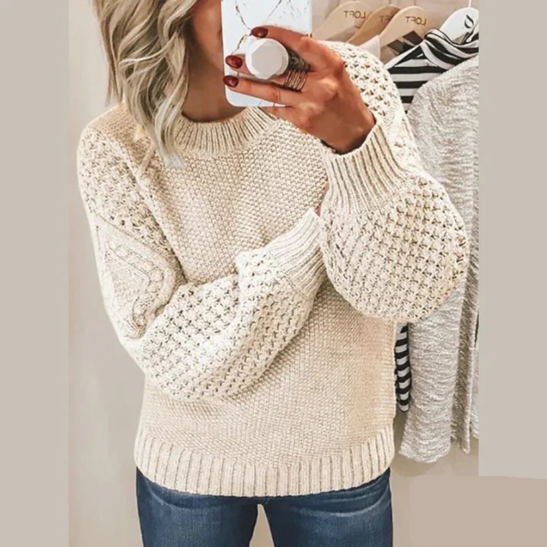 Damenpullover mit strukturierten Ärmeln moderner Strickstil