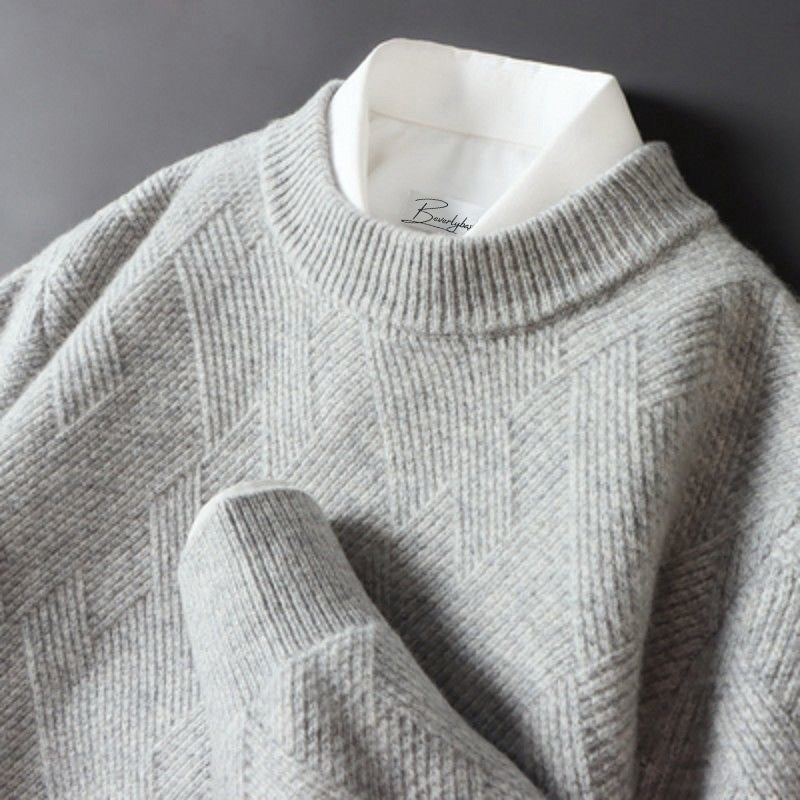 Herrenpullover uni – Weicher Strickpullover mit dezentem Muster