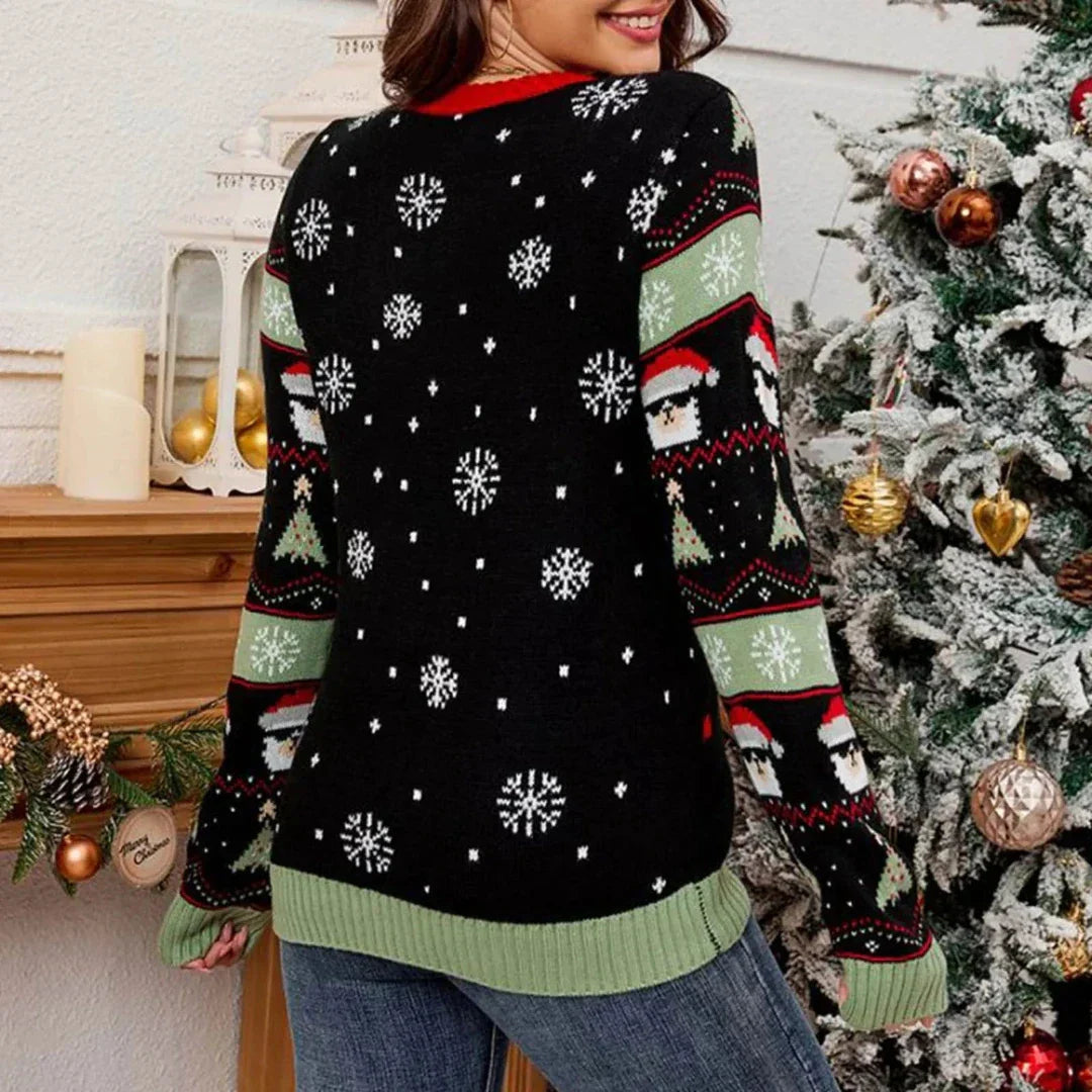 Pull de Noël Femme – Sweat Hiver Joyeux avec Chien et Sapin de Noël