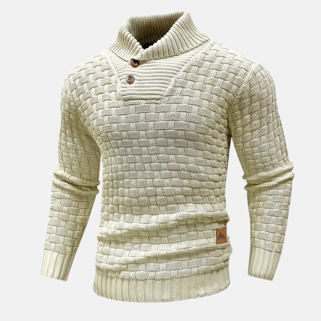 Men's sweater with collar and buttons – Textured pattern knit sweater