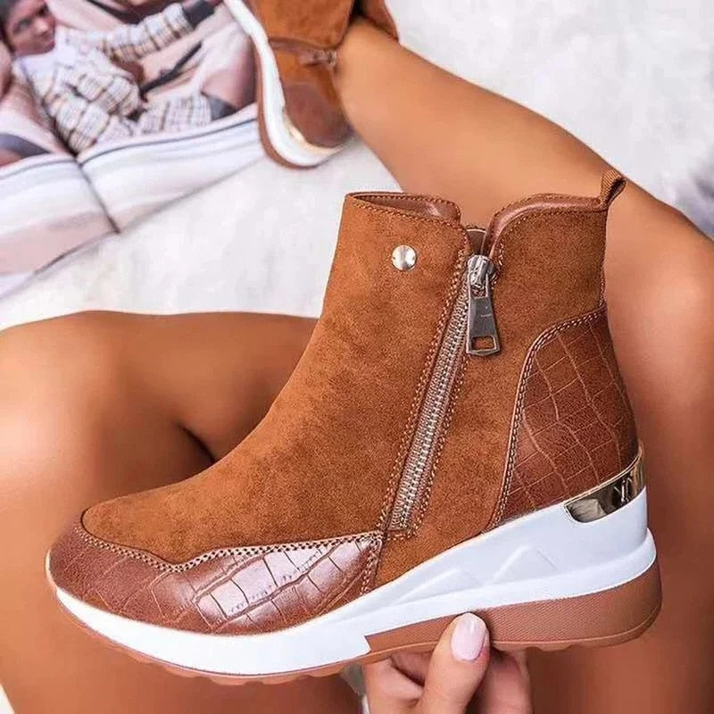 Bottines Compensées Femme avec Détails Texturés